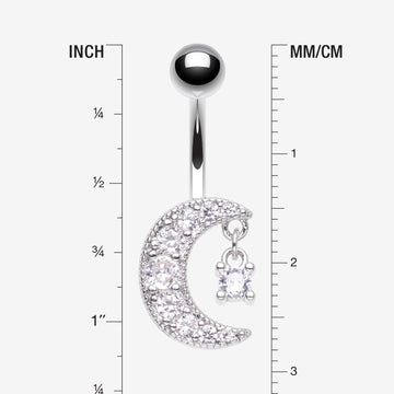 Detail View 1 of Crescent Moon Dainty Sparkle Belly Button Ring-Clear Gem